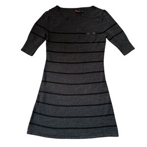 Takeout Couture Gray Black Striped Sweater Tunic Size S, 1/2 Sleeve